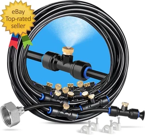 Misting Cooling System 75FT (23M) Misting Line + 28 Brass Mist Nozzles + Brass A - Picture 1 of 8