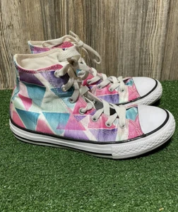Converse High Top Pastel Triangles Bright Violet Turbo Green Sneakers Sz Youth 3 - Picture 1 of 7
