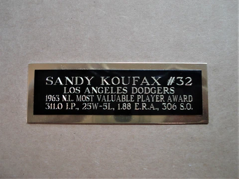 Sandy Koufax Dodgers 1963 NL MVP Award Baseball Card Plaque Nameplate 1" X 3" Cover