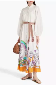 ZIMMERMANN Lola Billow Belted Printed Linen Maxi Dress Size 0 - Picture 1 of 16