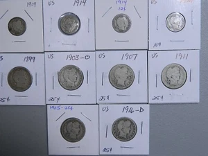 Lot of 10 Barber Liberty US Silver Coins (4 Dimes and 6 Quarters) (Lot #944) - Picture 1 of 8