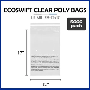 5000 12x17 EcoSwift Self Seal Suffocation Warning Clear Poly Bags Free Shipping - Picture 1 of 6