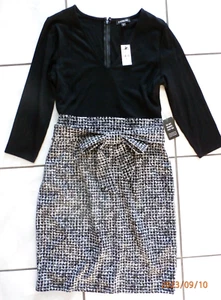 NWT Express Womens Belted Dress 3/4 Sleeve Black White Lined Sz M $80 E705 - Picture 1 of 8