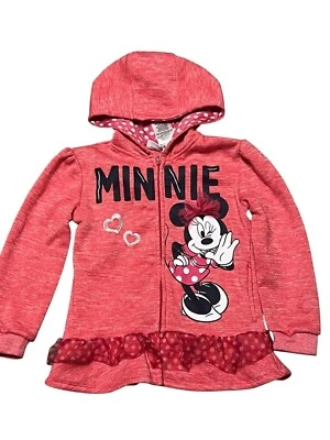 Moletom com capuz tamanho 6 meninas Disney Minnie Mouse rosa com zíper babado renda bolinhas - Imagem 1 de 4