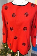 Cathy Daniels Women's Sweater Red Black 3/4 Sleeve Lightweight Pullover Large