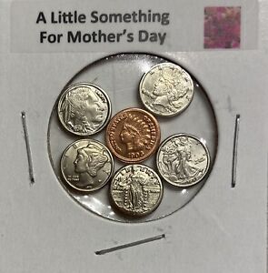 "A LITTLE SOMETHING" FOR MOTHER'S DAY - TINY OBSOLETE U.S. COINS SET IN HOLDER  