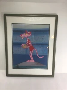 Framed Pink Panther Cartoon Art Print Baseball Poster MGM Trademark. 21x17 - Picture 1 of 7