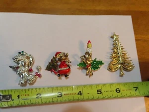 ANCER II CHRISTMAS TREE, JJ Mouse, Poodle & Candle Christmas Pins, Brooches - Picture 1 of 2