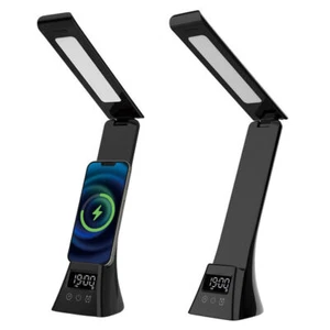 LED Clock Table Desk Lamp Folding Light with Fast Wireless Charging Station - Picture 1 of 16