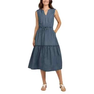 Robe midi femme Lands' End lyocell à volants bleu grande taille neuve - Photo 1/8