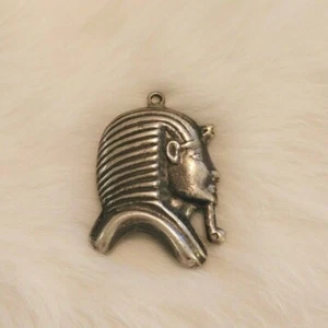 Vintage Ägyptischer Pharaokopf Anhänger silberfarben Metall strukturiert groß 6137 - Bild 1 von 7