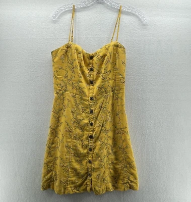 Para Mujer ~Azul Kimchi~ Vestido Lilyanna Forrado Mini Lino Botón Delantero Talla 6 Amarillo Foto 1 de 4