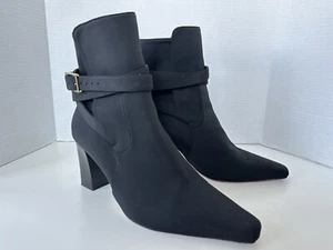 Good American Bombshell Black Buckle Ankle Heel Boots Bootie Shoes Women Size 9 - Picture 1 of 10