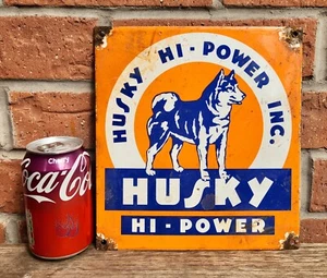 SUPERB HUSKY HI-POWER GASOLINE ENAMEL SIGN - MAN CAVE / GARAGE - Picture 1 of 6