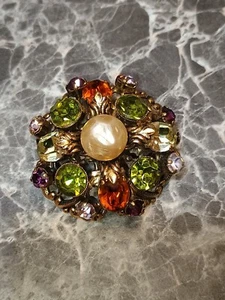 belle broche ancienne, Tchèque en laiton et pierre en cristal coloré - Imagen 1 de 5