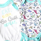2 Swiggles 3-6 Mo Baby Romper Eat Sleep Be Cute Repeat Dinosaur Bodysuit NWT
