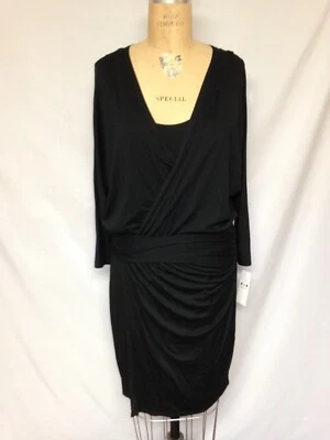 Three Dots Viscose/Lycra 3/4 Sleeve V-Neck Wrap Dress Black NWT S , M  # LD513 - Image 1 of 4