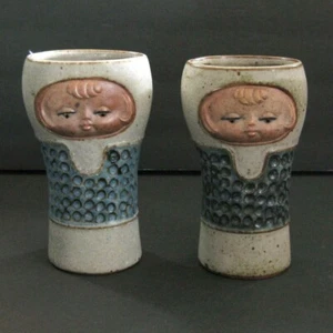 2 jarrones de cerámica artística de gres vaso cara de niña mediados de siglo moderno UCTCI? - Imagen 1 de 6