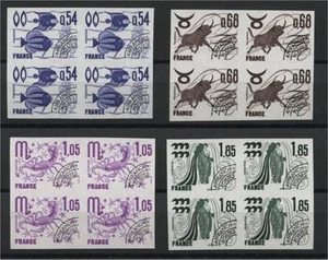 FRANCE, PRECANCEL / PREO 1977 ZODIAC IMPERFORATED BLOCK OF 4 MNH - Picture 1 of 1