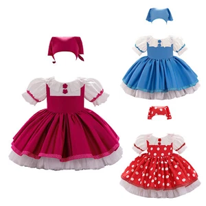 Baby Girl Princess Outfits Short Puff Sleeve Polka Dots Tutu Dress+Headscarf  - Picture 1 of 44