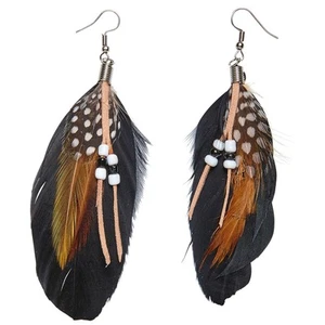 Federohrringe Indianerin Indianer Ohrringe mit Federn Hippie Ohrschmuck Kostüm - Bild 1 von 1