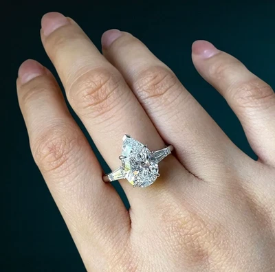 Diamond Wedding Ring 18k White Gold Lab Grown Pear  3.40 Carat IGI Certified - Image 1 of 4