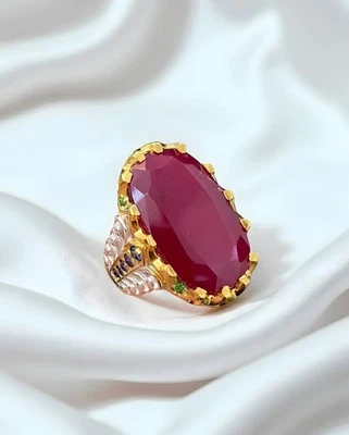 Anillo grande de rubí rojo anillo de plata de ley 925 para anillo de compromiso para hombre, anillo de rubí Foto 1 de 4