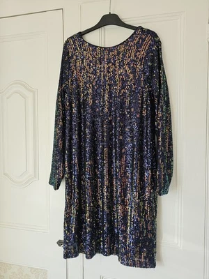 Beautiful Next Blue And Copper Sequin Shift  Dress Size 16 - Image 1 of 4