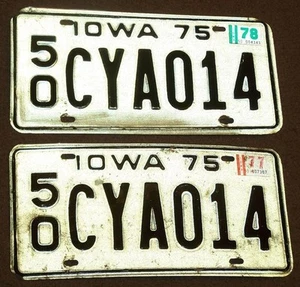 PAIR OF MATCHING 1975 IOWA LICENSE PLATES, JASPER COUNTY, 50 - Picture 1 of 2