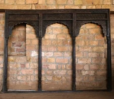 Antique Triple Arch, Double carved Teak Veranda Archway, Mediterranean Farmhouse