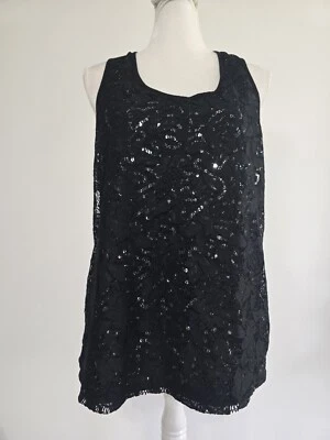 Camiseta sin mangas negra de lentejuelas espalda cruzada talla XL Vanity Essentials camisa de fiesta de cóctel Foto 1 de 4