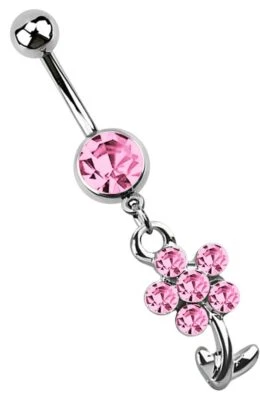 Belly Button Piercing Jewelry Banana With Stone Ball IN 8mm And Flower Pendant - Image 1 of 3