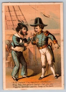 Victorian Trade Card Higgins German Laundry Soap Kind Captain and Sailor on Deck - Bild 1 von 2