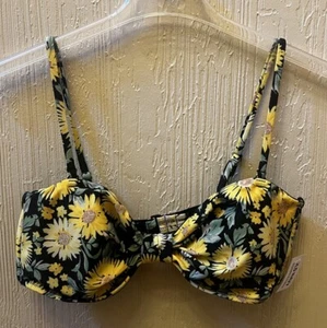 Old Navy Women’s Black W/ Yellow Sunflowers Bikini Swimsuit Top Padded XL NWT - Picture 1 of 5