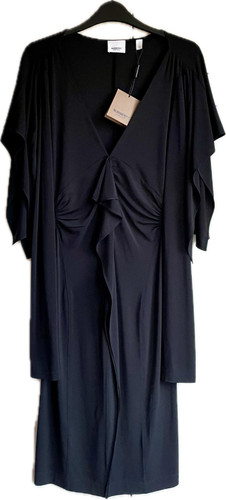 BURBERRY Vestito a matita Nero jersey elasticizzato scollo a V al ginocchio XS 6UK nuovo + etichetta