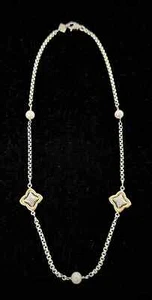 David Yurman Sterling Silver Quatrefoil Box Chain Pearl Necklace With 18k Gold - Picture 1 of 3