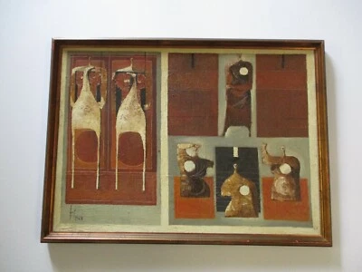 MID CENTURY PAINTING MASTERFUL CUBIST  CUBISM FIGURES SURREALIST Sergio Sarri - Image 1 of 4