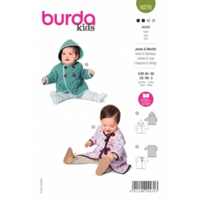 Burda Sewing Pattern 9270 Babies’ jacket with Hood or Coat - Image 1 of 2