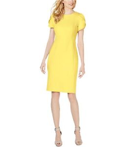 Calvin Klein Womens Solid Sheath Dress, Yellow, 14