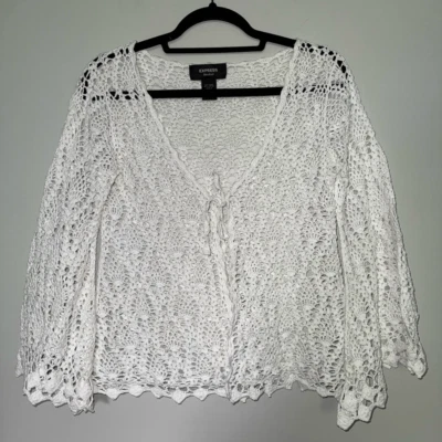 Cárdigan Express Vintage Tejido a Mano Boho Blanco Crochet Talla Grande Foto 1 de 4