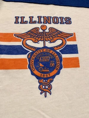 Vintage University Of Illinois T-Shirt Velva Sheen White Blue Orange Size XL - Image 1 of 4