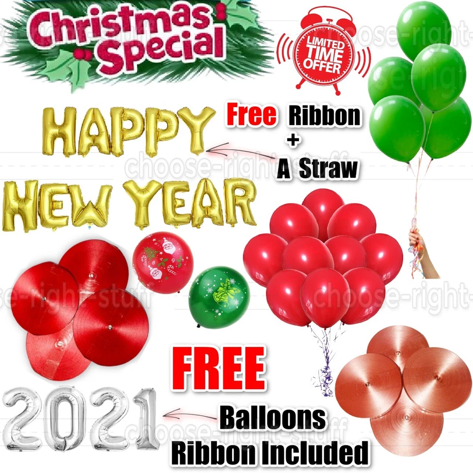 HAPPY NEW YEAR FOIL BALLOONS MERRY CHRISTMAS 16"INCH 2021 PARTY DECOR BALOONS UK - Image 1 of 1