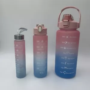 Pink + Blue 3-Pack Motivational 2 Litre Water Bottle Set 2L 1L Liter Bottles - Picture 1 of 3