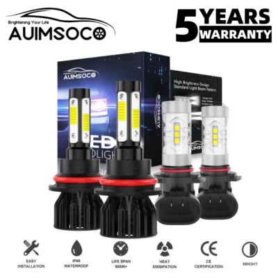 适用于 1995 - 2000 道奇 Stratus 4 侧 LED 车头灯 + 雾灯 9007+9006 组合 — 第 1/4 张图片