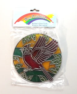 Sun Catchers CARDINAL BIRD Window Decoration Stained Glass Look NIP - Picture 1 of 3