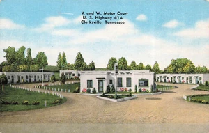 CLARKSVILLE TN A & W MOTOR COURT MOTEL CARTOLINA D'EPOCA IN LINO LATO STRADA 020823 S - Foto 1 di 2