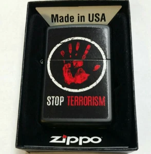 ZIPPO LIGHTER MILITARY ARMED FORCES HANDPRINT STOP TERRORISM RARE MNT - Picture 1 of 4