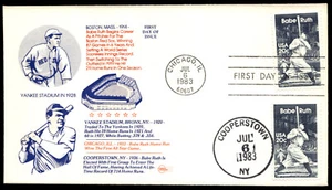 1983 FDC Babe Ruth Red Sox & Yankees Baseball History First Rank Cachet-Blue - Picture 1 of 2