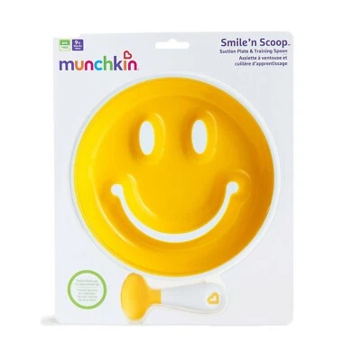 Juego de placa de succión y cuchara de entrenamiento Munchkin Smile 'n Scoop amarillo - 9 meses + Foto 1 de 4