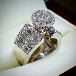 Brilliant 1.10Ct White Round CZ Engagement Wedding Ring In 14K White Gold - Picture 1 of 2